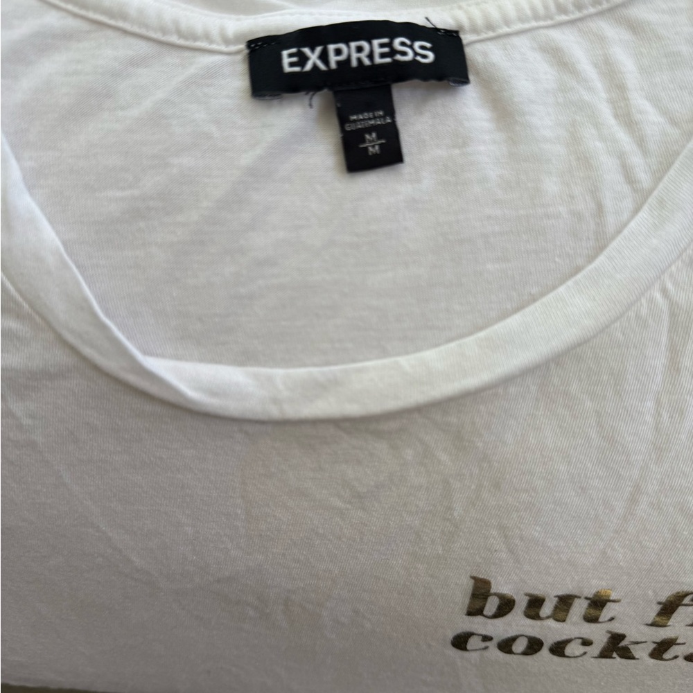 Express White Tee with Gold Accents
